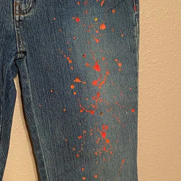 UNIONBAY stretch Blue Jeans Hand Splattered Fabric Paint & Rhinestones Size 5 - Picture 10 of 11